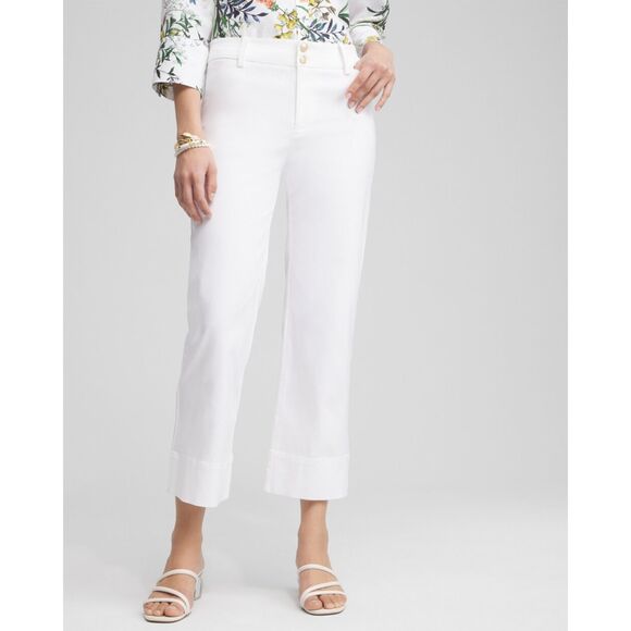 Chico's Trouser Crop White Denim Wide Leg Pants Size 14 / 2.5 - Picture 1 of 11